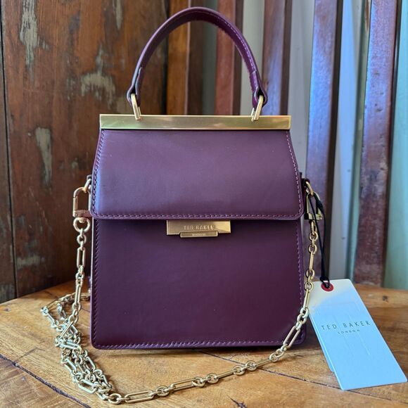 Ted Baker London Handbags - Ted Baker Isa Leather Satchel Crossbody Burgundy Bag